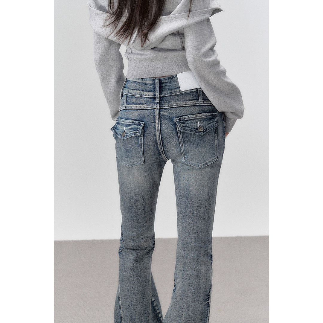 Via Pitti Vintage Washed Slim Flare Denim Jeans - Mores Studio