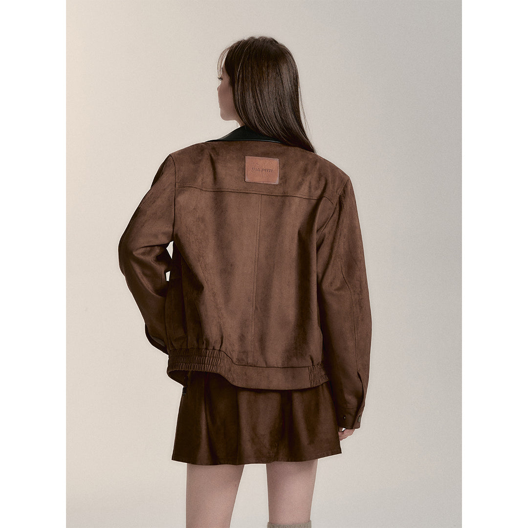 Via Pitti Color Blocked Suede Padded Jacket Brown