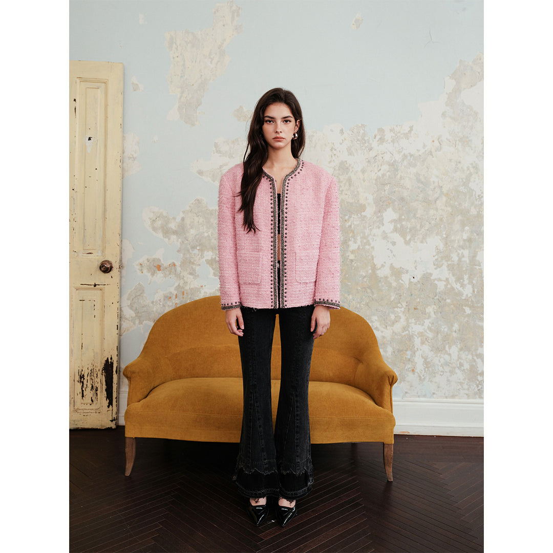 Rocha Roma Color Blocked Tweed Jacket Pink - Mores Studio