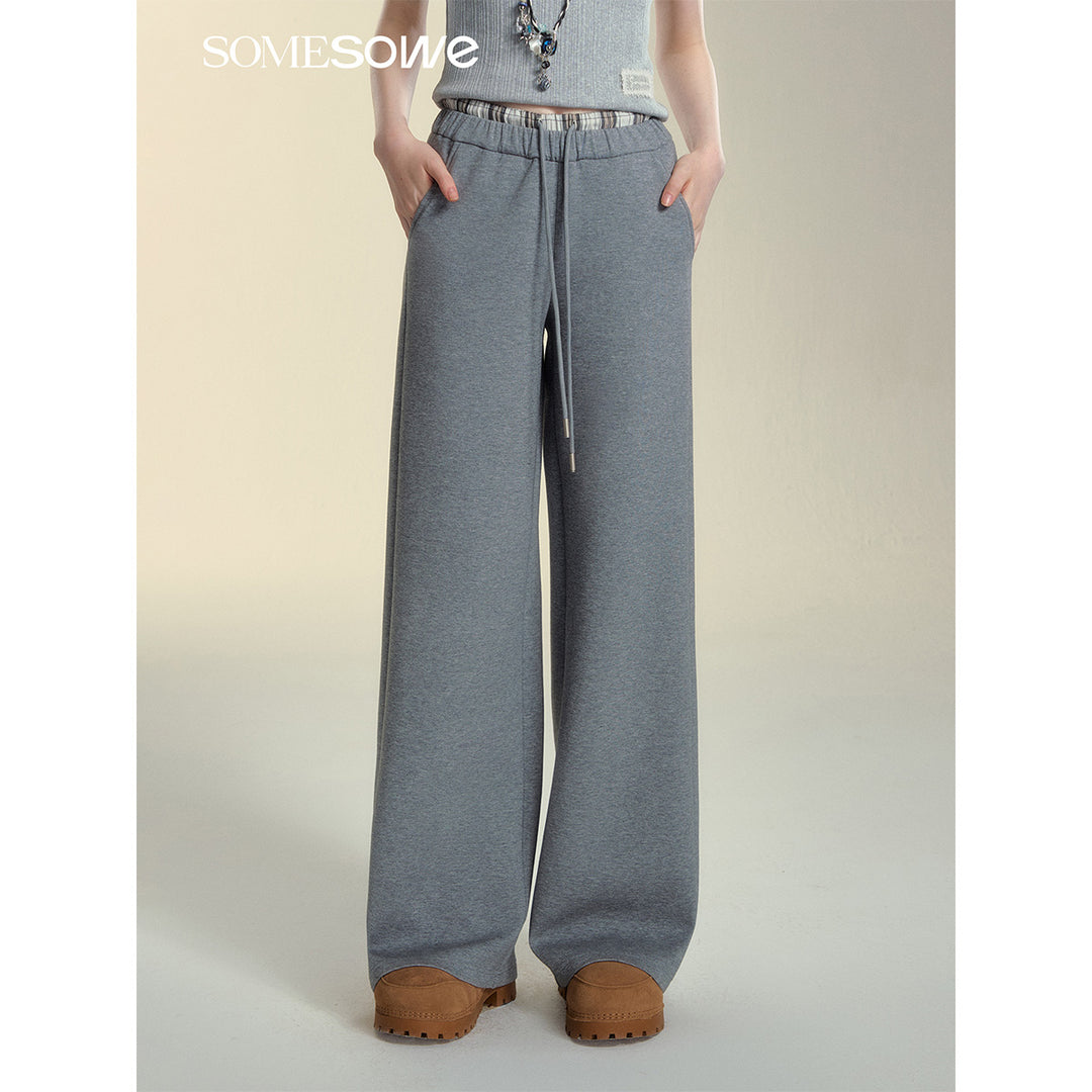 SomeSowe Fleece-Lined Lace Up Casual Pants Gray