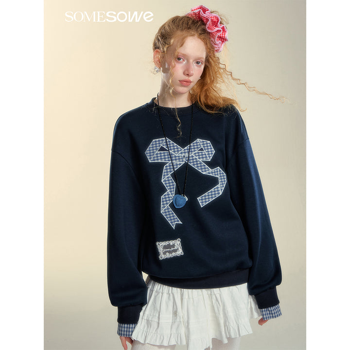 SomeSowe Origami Bow Embroidery Sweatshirt Blue