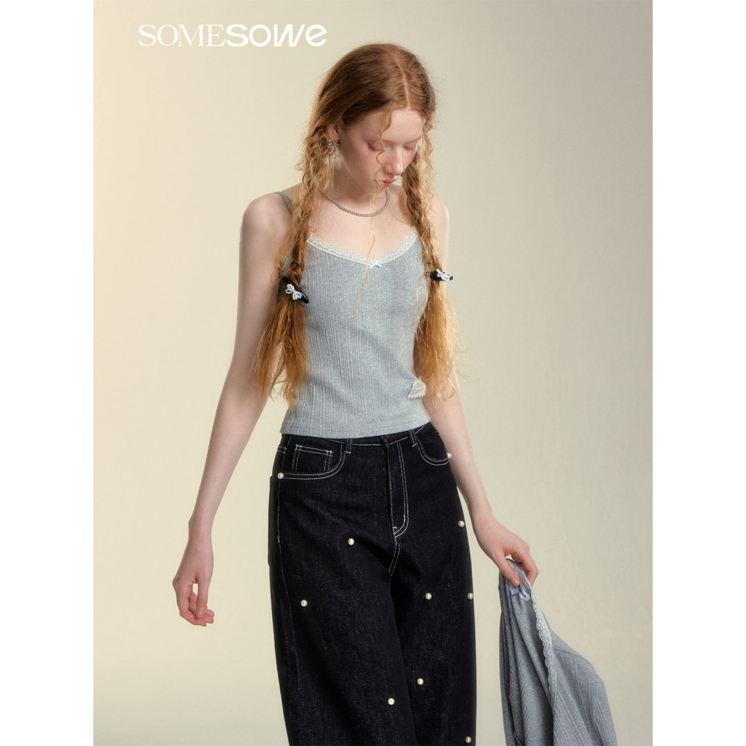 SomeSowe Lace Patchwork Texture Slip Vest