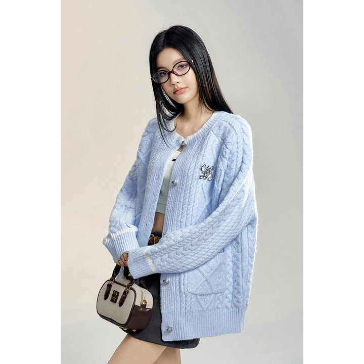 MacyMccoy Twist Silhouette Knit Cardigan Blue