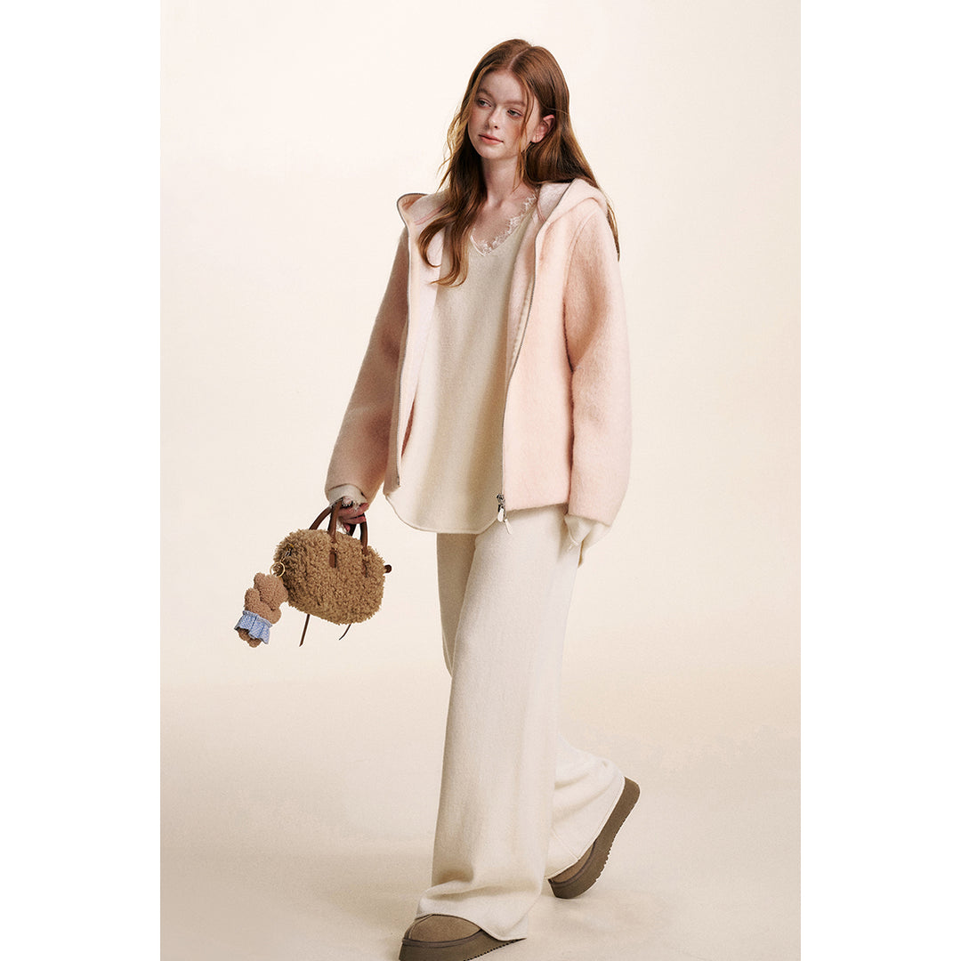 Kroche Elastic-Waist Casual Knit Pants Cream