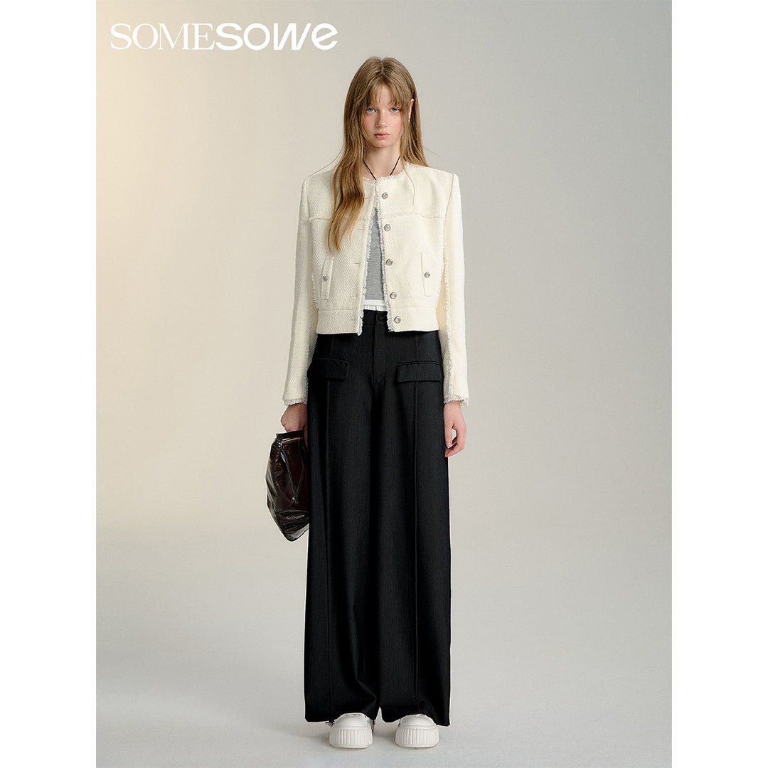 SomeSowe Contrast Color Stitching Wide-Leg Suit Pants Black