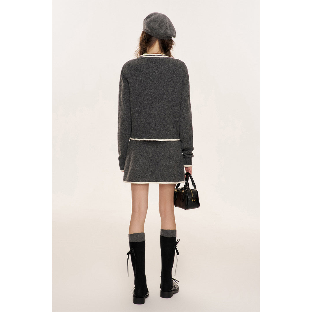 Kroche Color Blocked Edge Woolen Cardigan Gray