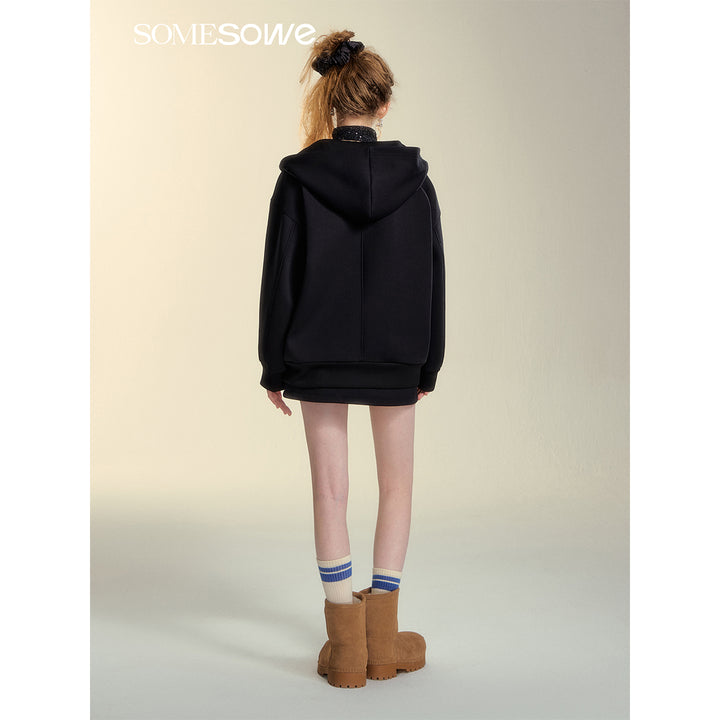 SomeSowe Bow Rivet Hooded Casual Jacket Black