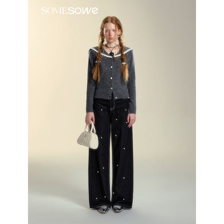 SomeSowe Pearl Wide-Leg Denim Pants Black