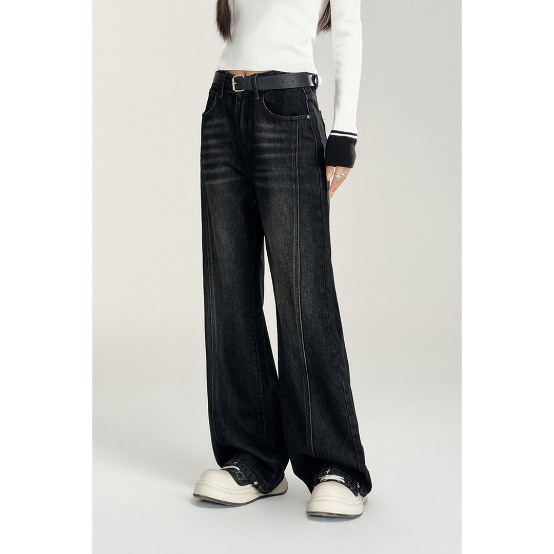 MacyMccoy Heart Pocket Wide-Leg Denim Jeans Black