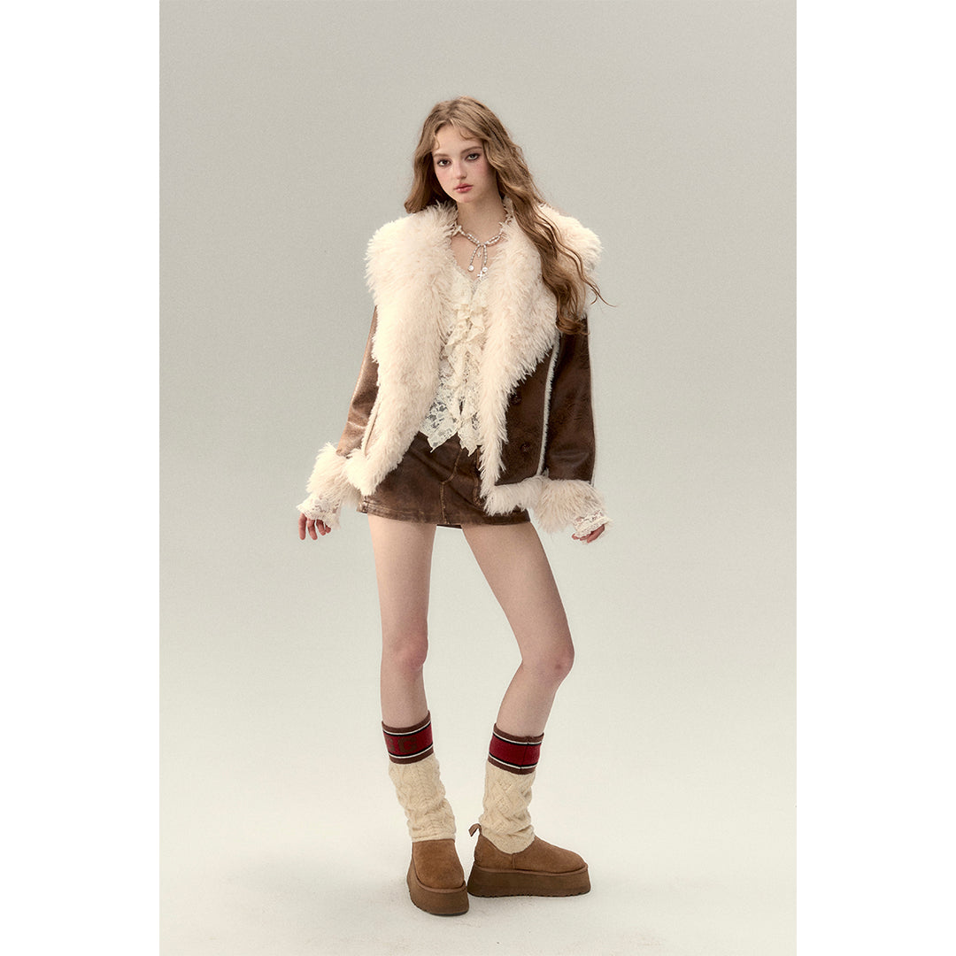 Via Pitti Rabbit Fur Faux Leather Thick Jacket - Mores Studio