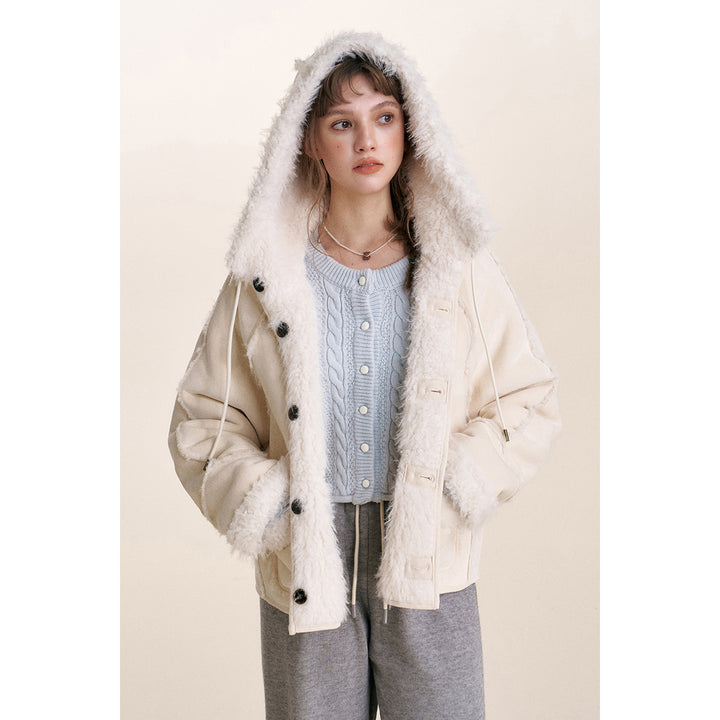 Kroche Reversible Suede Patchwork Hooded Jacket White