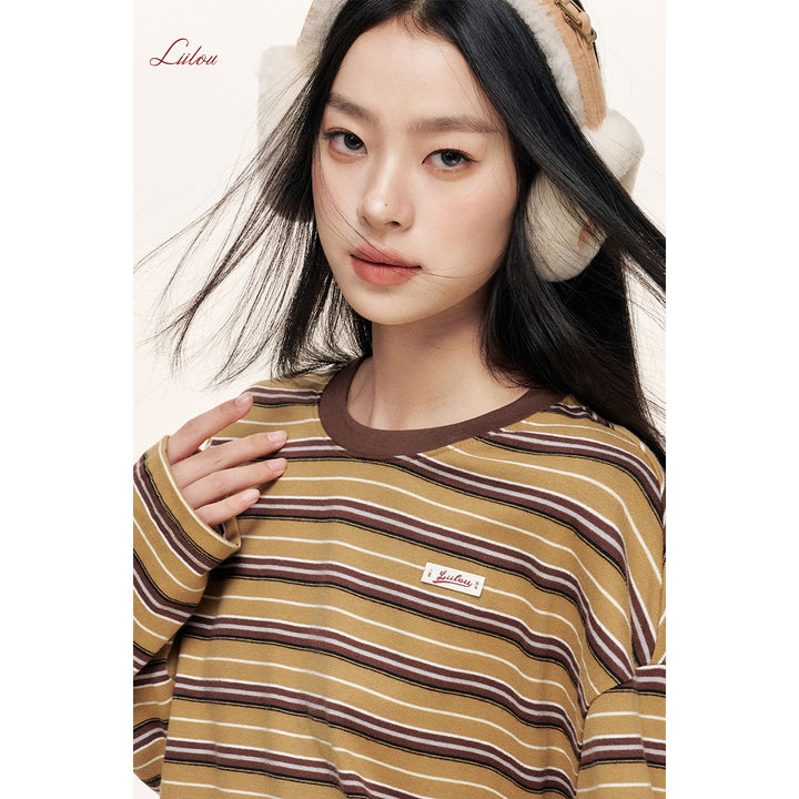 Liilou Athflow Contrast Color Striped L/S Top Brown