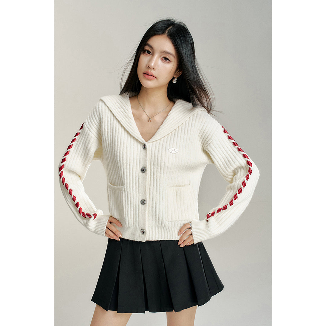 MacyMccoy Big Lapel Ribbon Knit Cardigan White