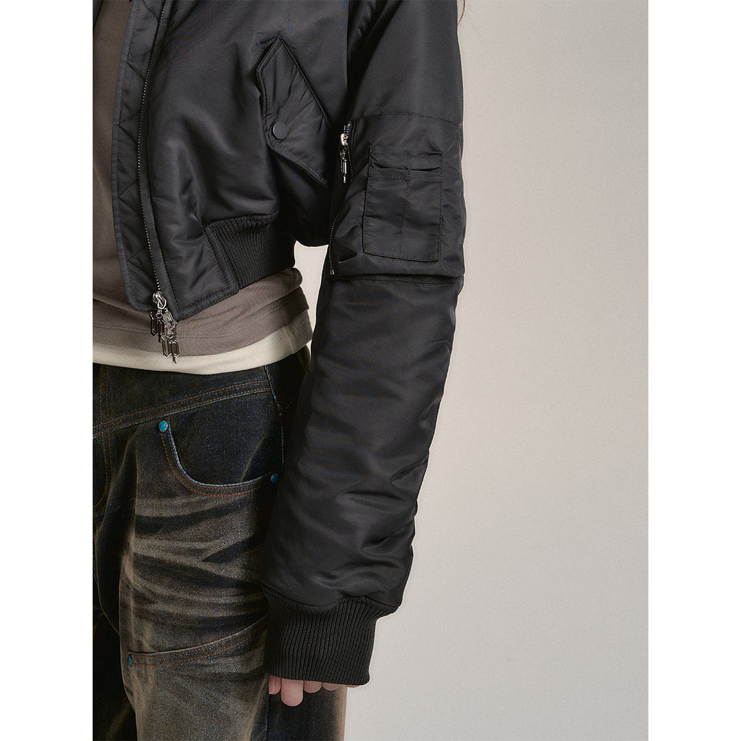 Via Pitti Big Lapel Short Padded Jacket Gray