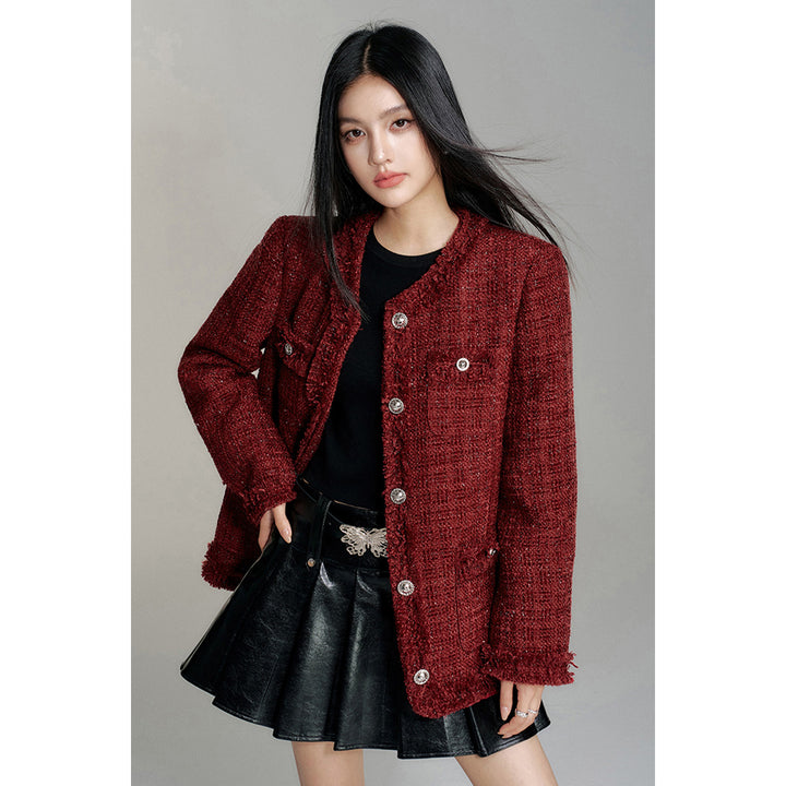 MacyMccoy Sparkly Drill Raw Edge Down Jacket Red