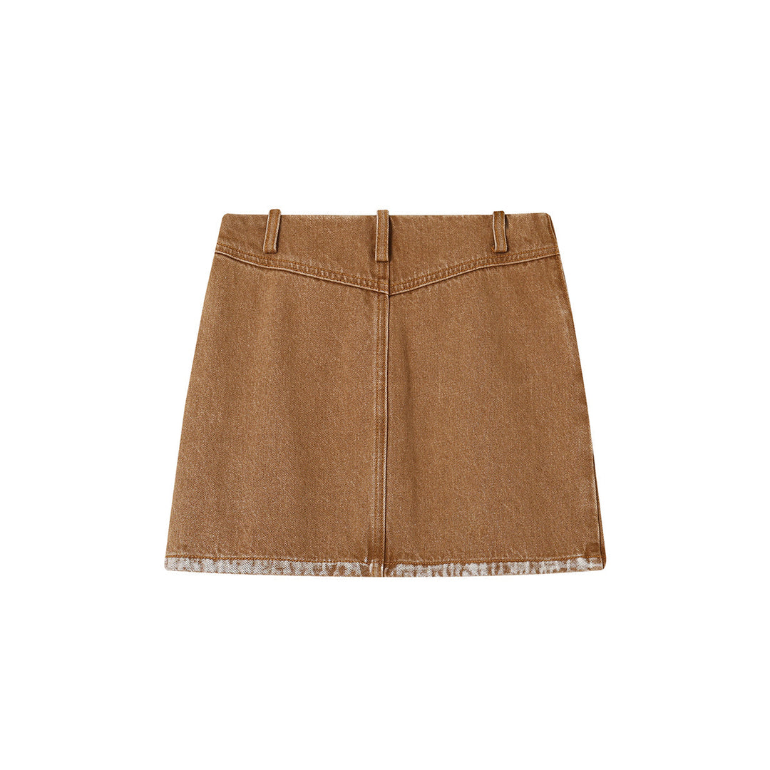 SomeSowe Logo Embroidery Washed Skirt Khaki - Mores Studio