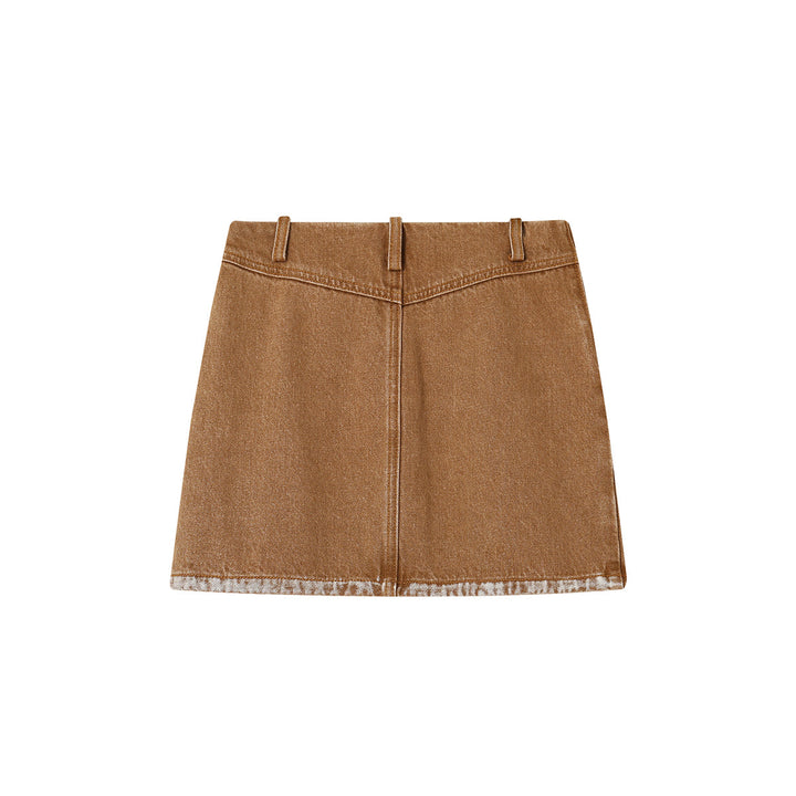 SomeSowe Logo Embroidery Washed Skirt Khaki - Mores Studio