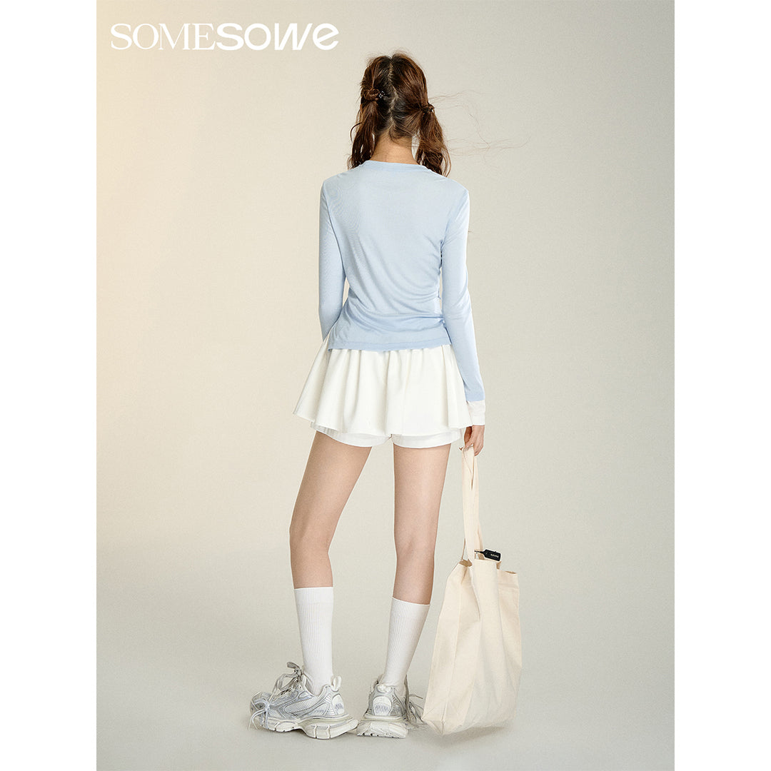 SomeSowe Origami Bow Color Blocked Top Blue