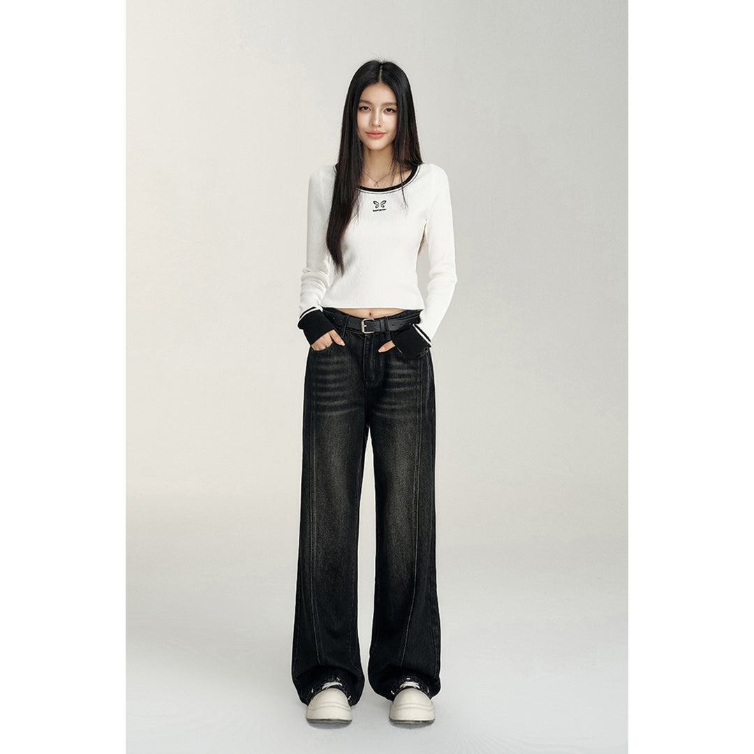 MacyMccoy Heart Pocket Wide-Leg Denim Jeans Black