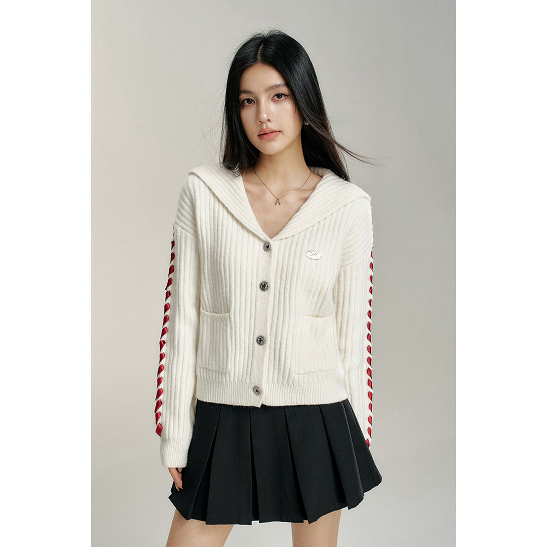 MacyMccoy Big Lapel Ribbon Knit Cardigan White