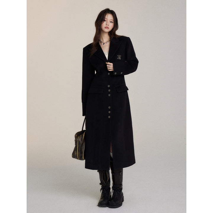 Via Pitti Heavy Patchwork Waisting Long Coat Black