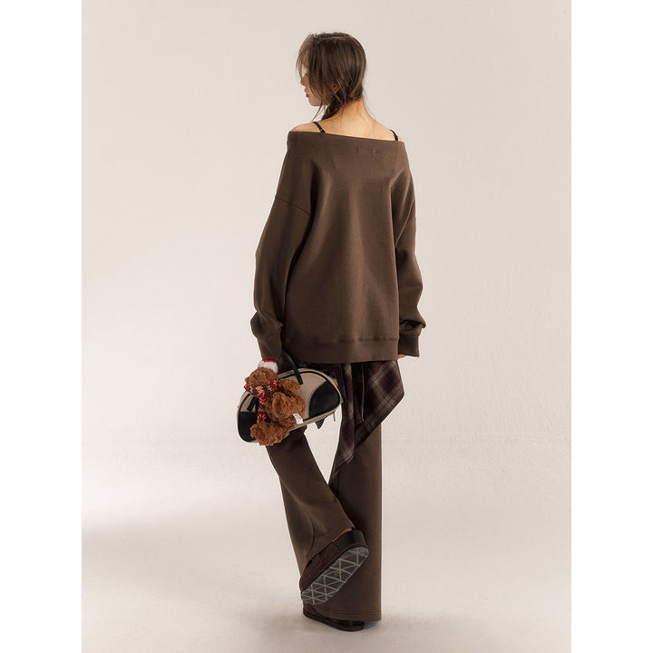 AsGony Retro High Waist Flare Pants Brown