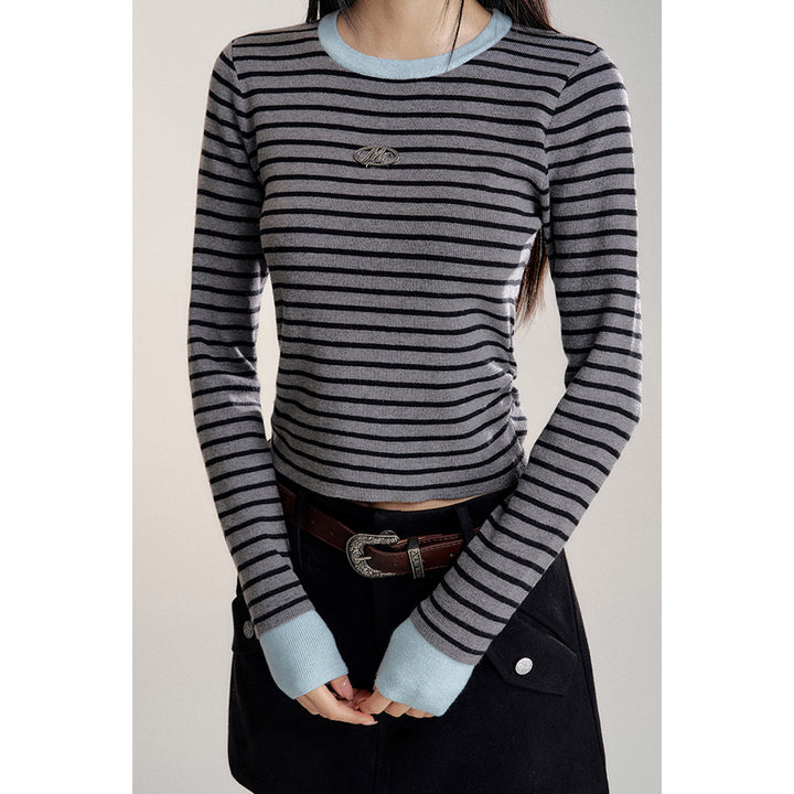 MacyMccoy Striped Slim Knit Top Black Gray