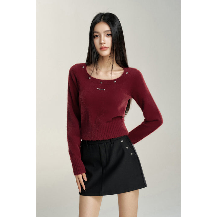 MacyMccoy Faux Mink Rivet Slim Knit Top Red