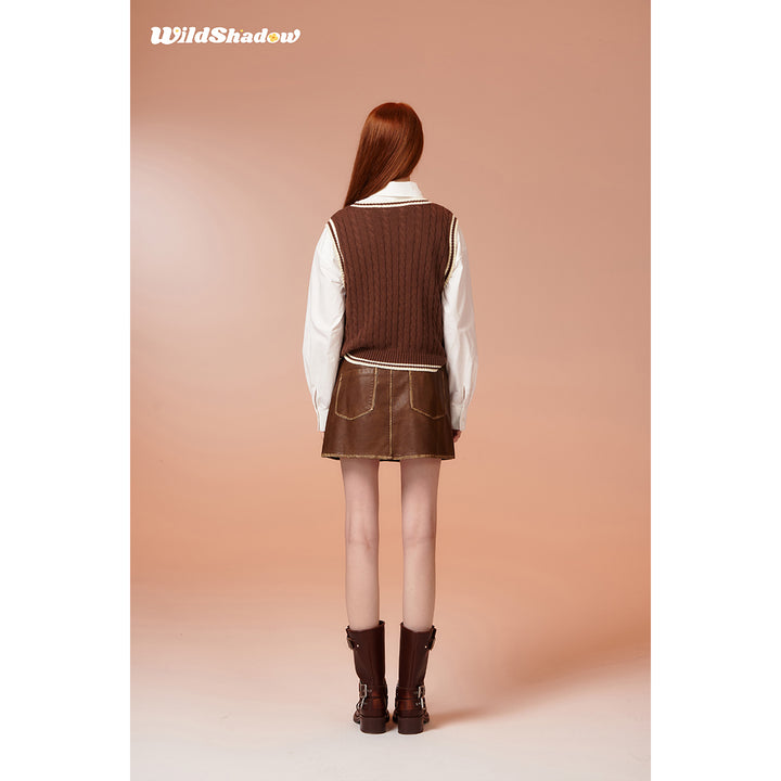 Wildshadow Color Blocked Twisted Knit Vest Brown - Mores Studio