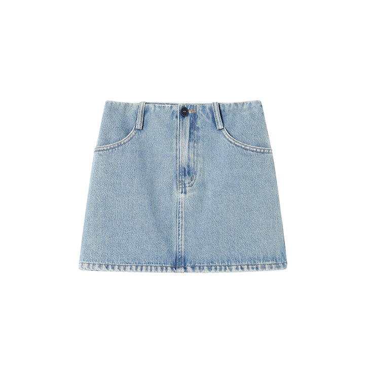 SomeSowe Logo Embroidery Washed Skirt Blue - Mores Studio