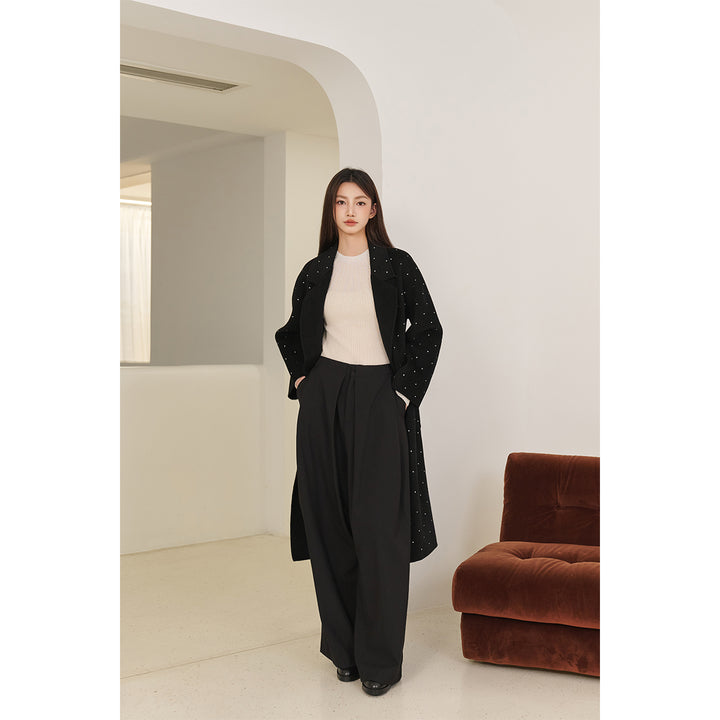 Three Quarters Wrinkled Wide-Leg Suit Pants Black