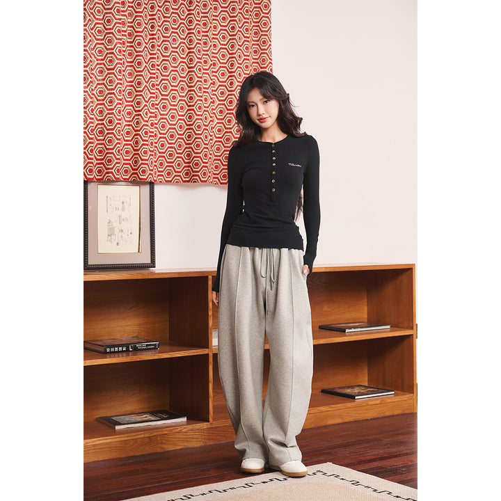 Three Quarters Stretch Loose Fleece-Lined Sweatpants Gray