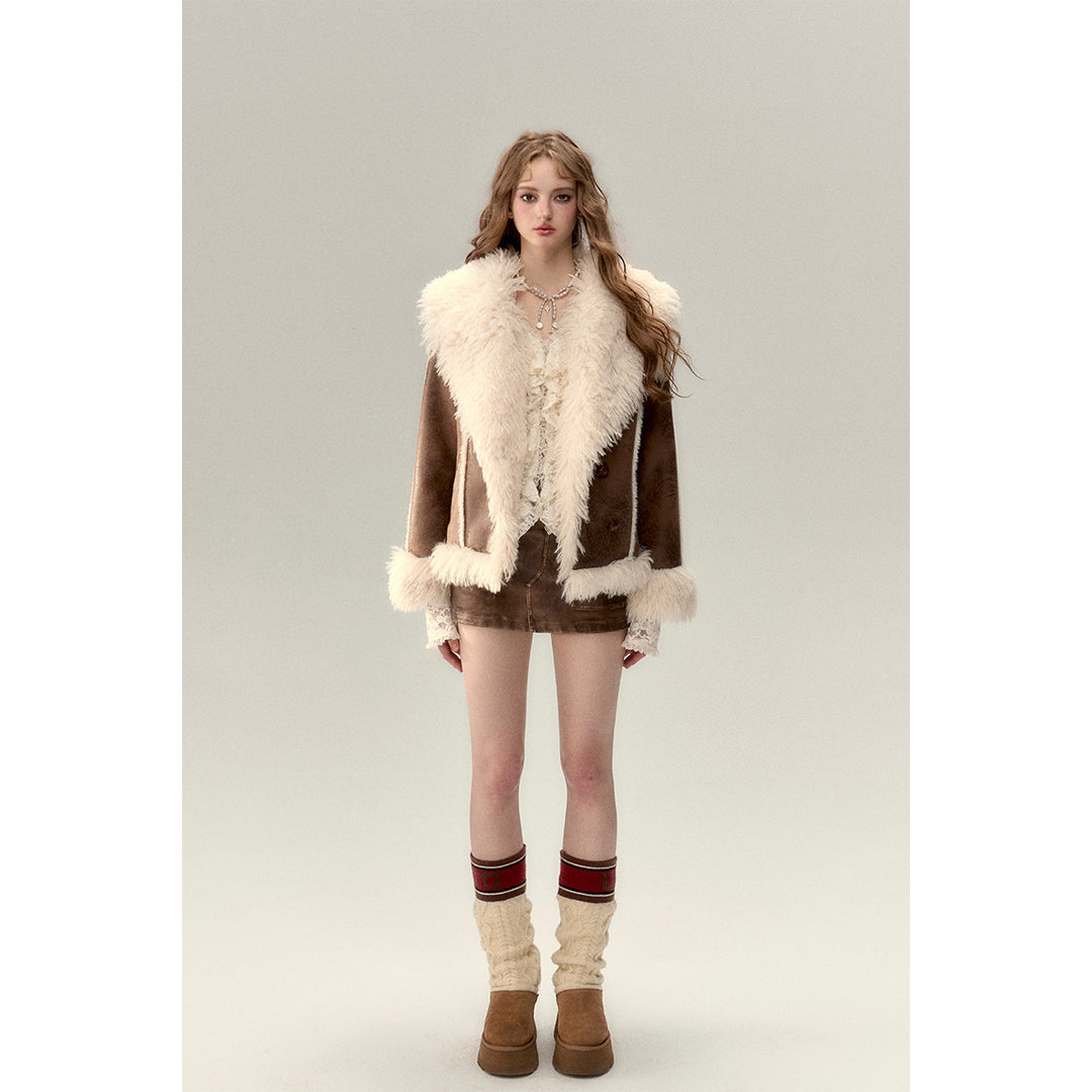 Via Pitti Rabbit Fur Faux Leather Thick Jacket - Mores Studio