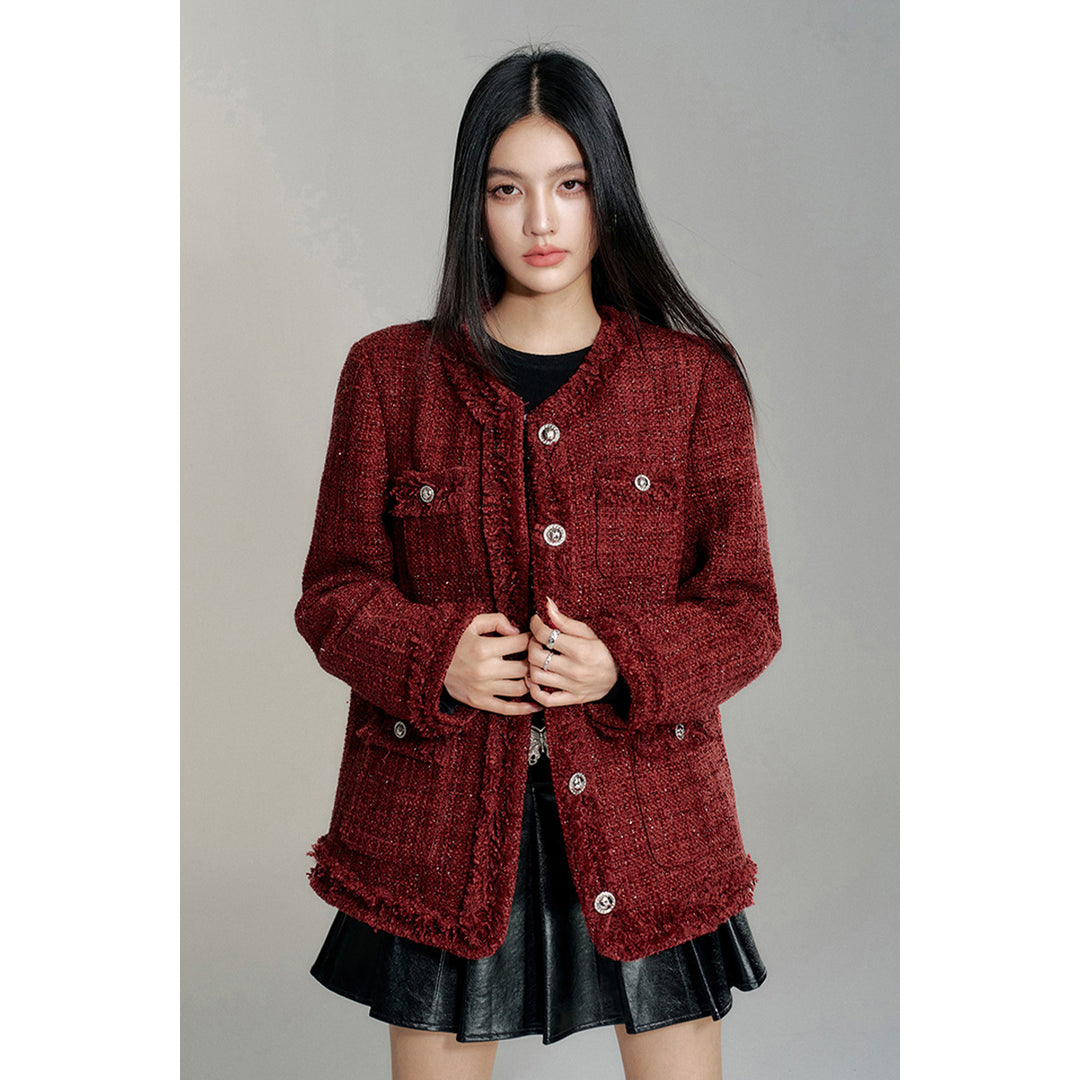 MacyMccoy Sparkly Drill Raw Edge Down Jacket Red