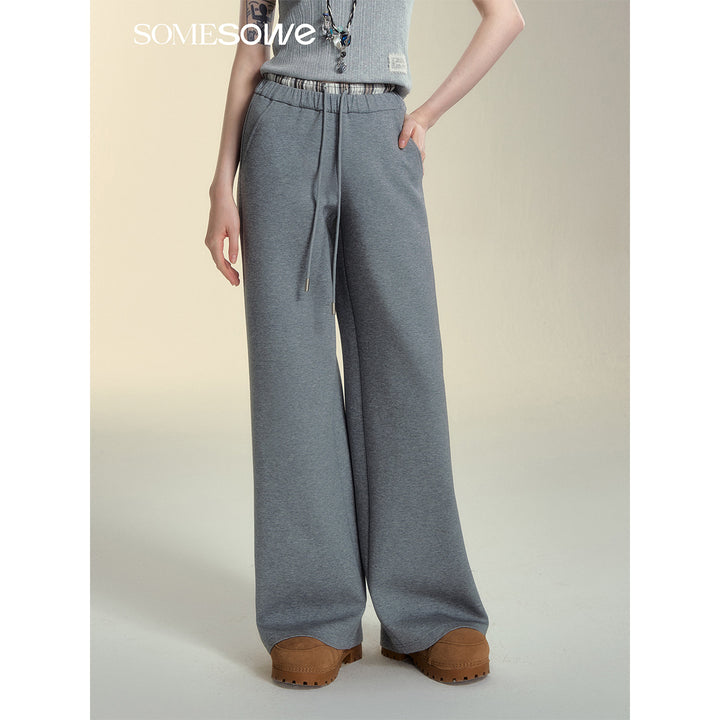 SomeSowe Fleece-Lined Lace Up Casual Pants Gray