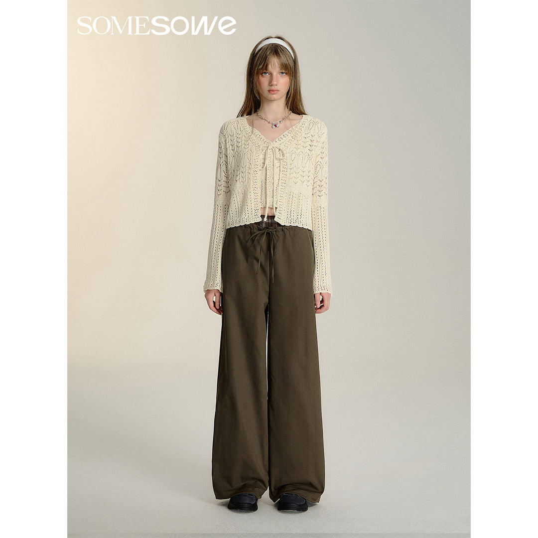 SomeSowe Double Waist Drawstring Wide-Leg Pants Brown