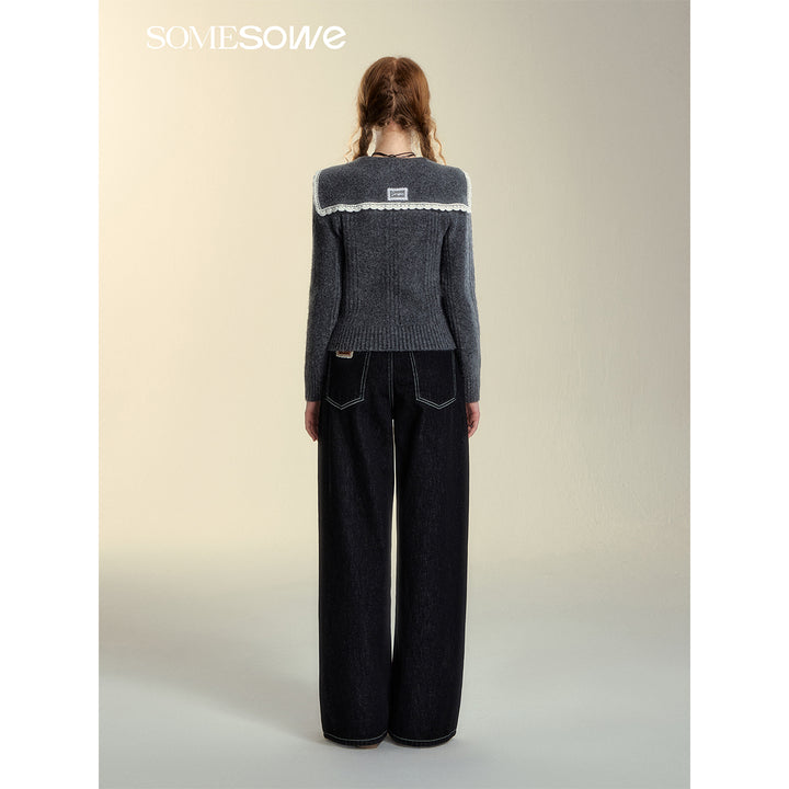 SomeSowe Pearl Wide-Leg Denim Pants Black