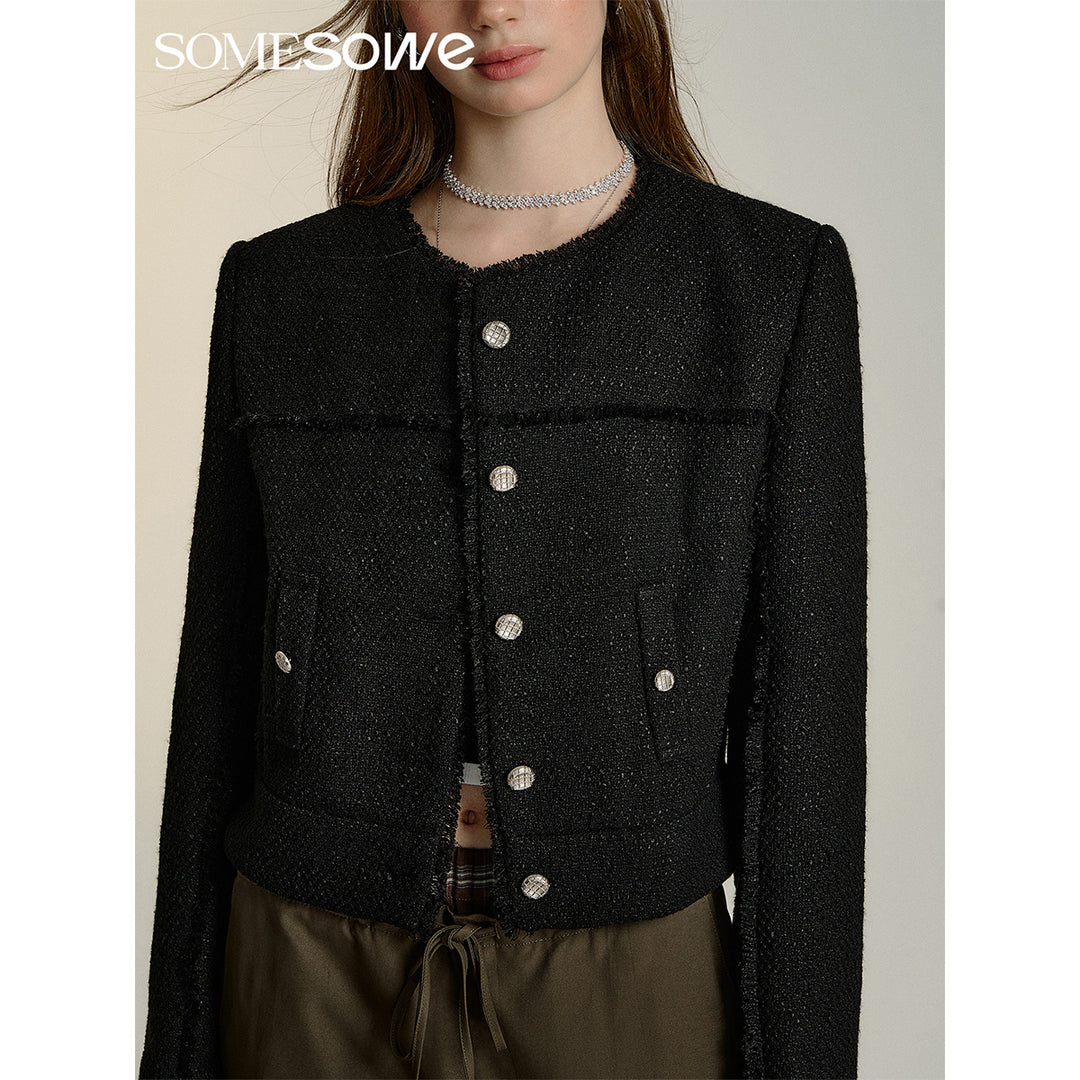 SomeSowe Raw Edge Patchwork Short Jacket Black