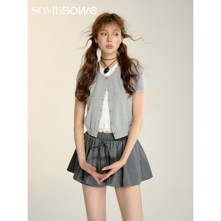 SomeSowe Folded Fake-2-Piece Knit Cardigan Gray