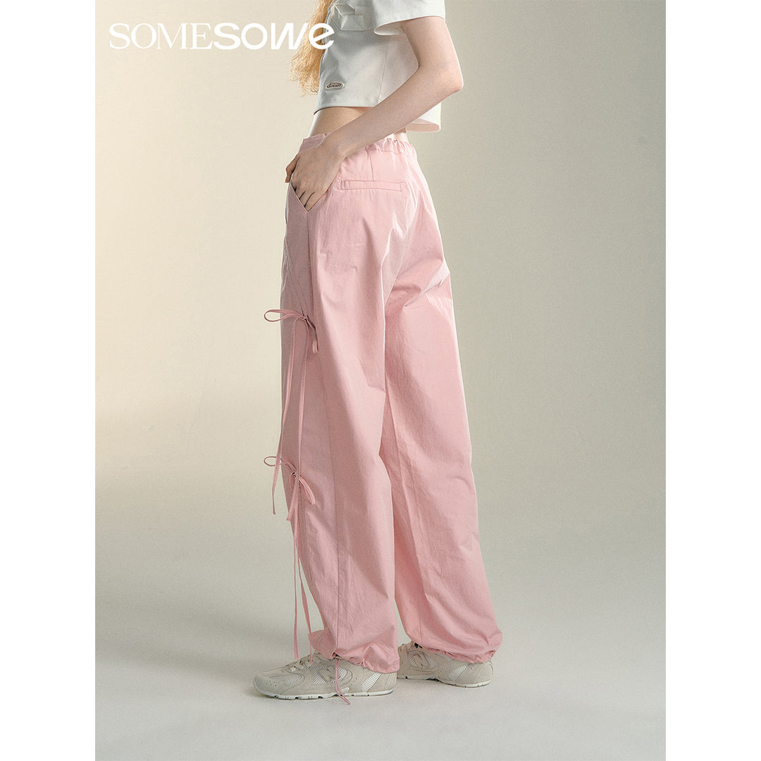 SomeSowe Bow Drawstring Cargo Pants Pink