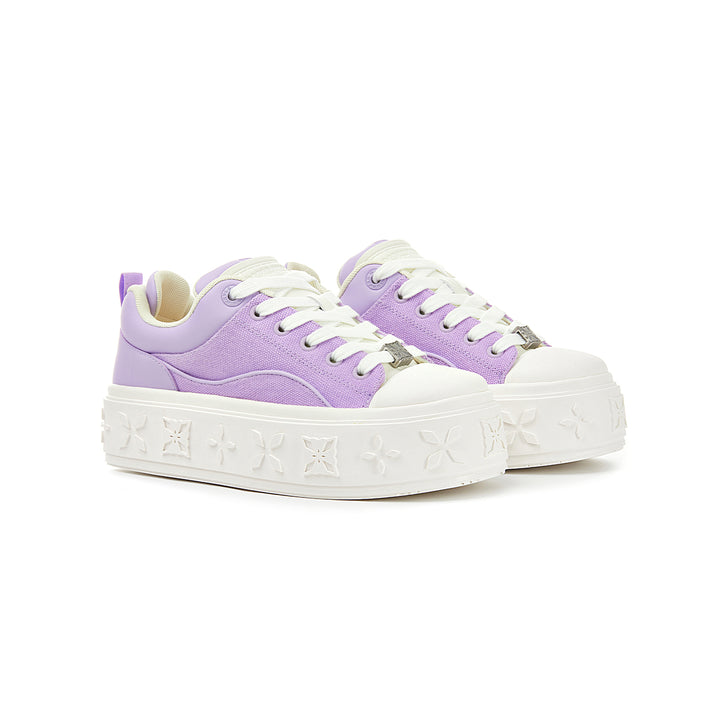 Trapar Waves Embossment Thick-Soled Casual Canvas Sneaker Purple