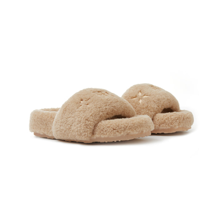 Trapar Waves Basic Casual Furry Slipper Khaki