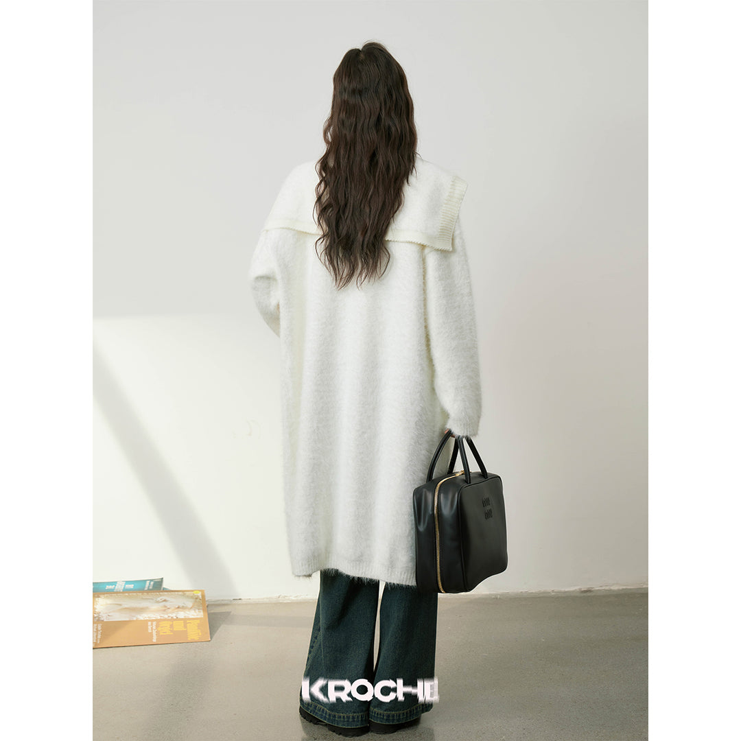 Kroche Faux Mink Oversized Lapel Coat White - Mores Studio