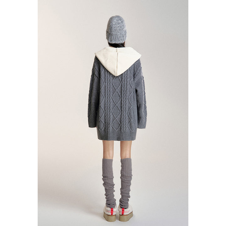 MacyMccoy Fake-2-Piece Hooded Silhouette Knit Cardigan Gray