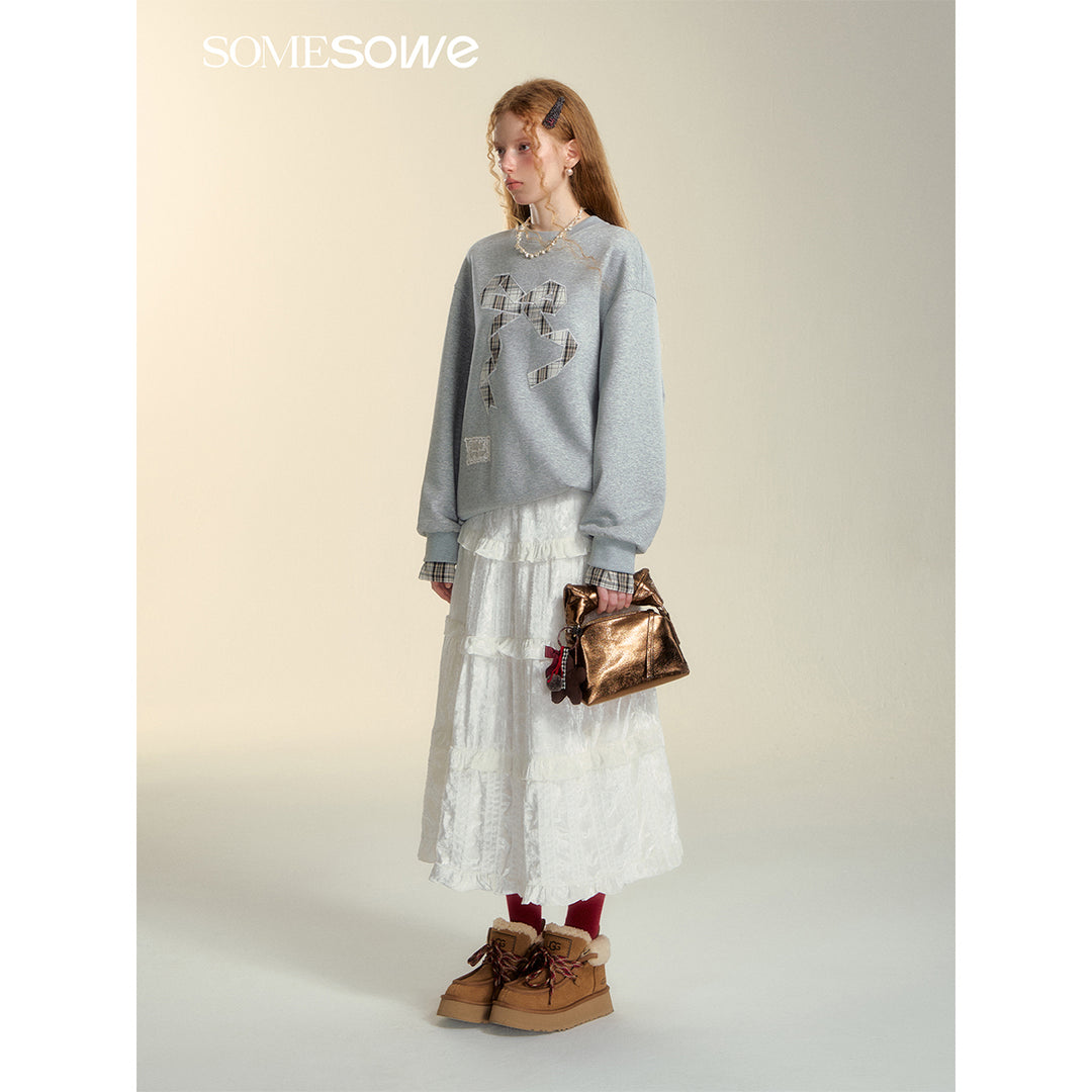 SomeSowe Origami Bow Embroidery Sweatshirt Gray