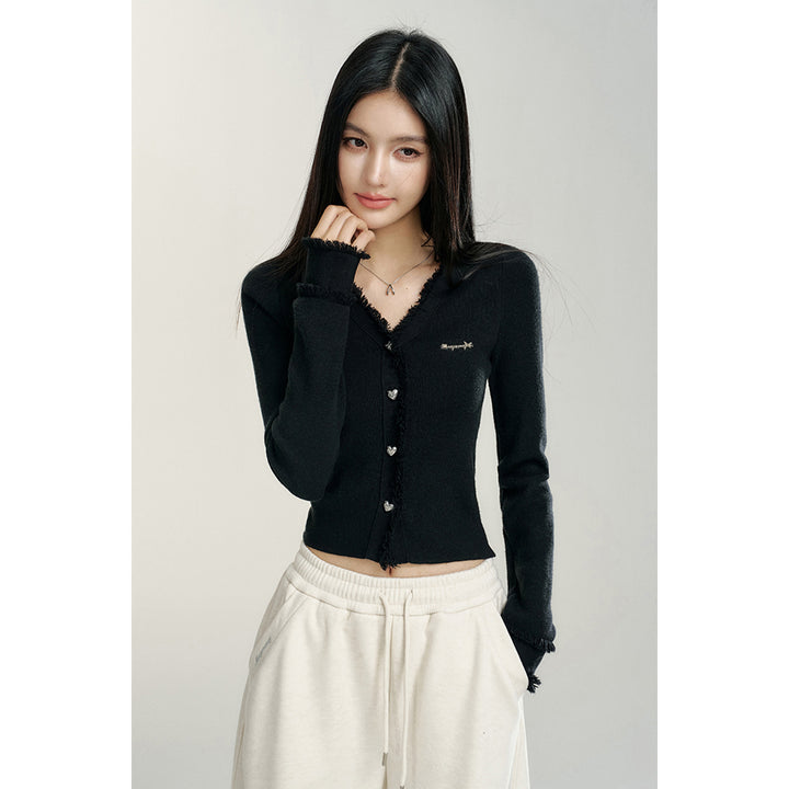 MacyMccoy V-Neck Raw Edge Slim Knit Cardigan Top Black