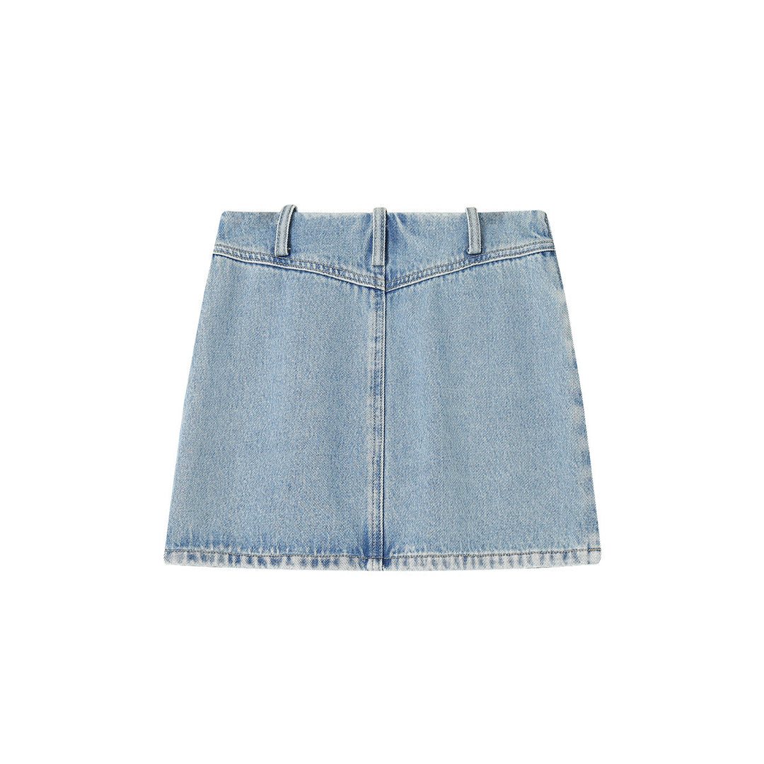SomeSowe Logo Embroidery Washed Skirt Blue - Mores Studio
