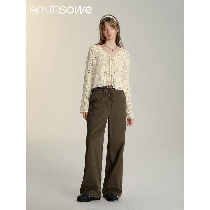 SomeSowe Double Waist Drawstring Wide-Leg Pants Brown