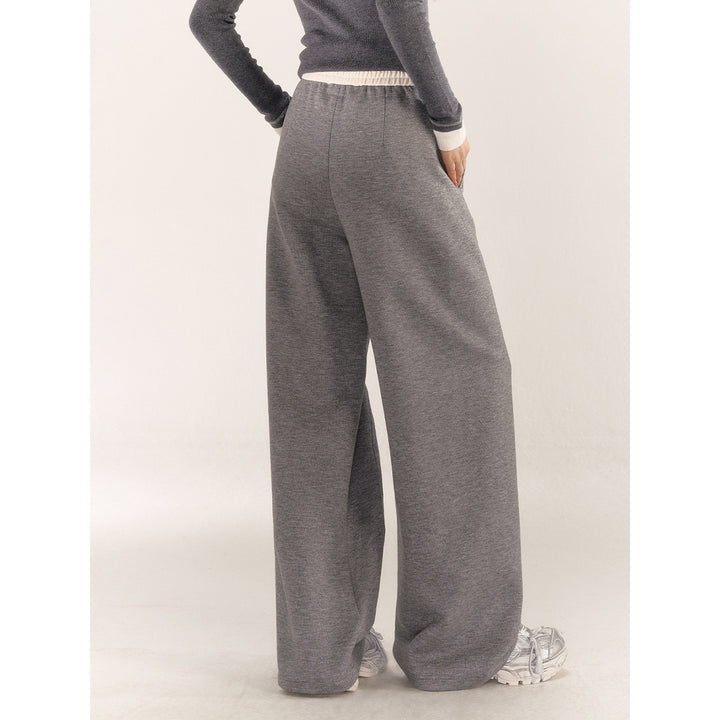 AsGony Contrast Color Elastic-Waist Casual Pants Gray