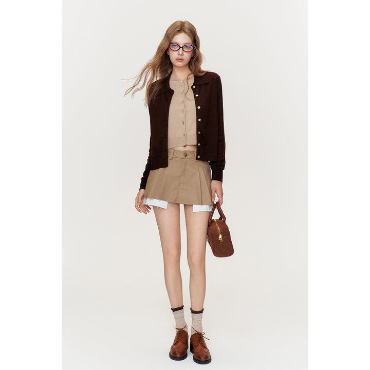 Kroche Shell Button Knitted Polo Cardigan Dark Brown